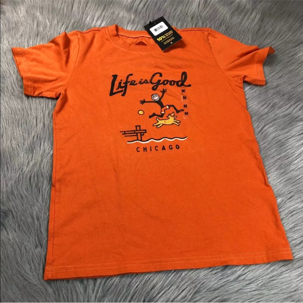 Life Is Good Sz M 7/8 Orange Chicago T Shirt